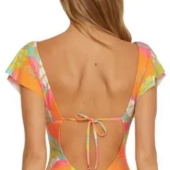 Trina Turk Playa De Flor Flutter Sleeve Maillot One Piece‎ Multicolor Swimsuit - Picture 3 of 13